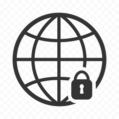 Canvas Print - Globe icon and a padlock. Web browsing safety icon. Secured, protected network.