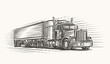 American Truck on road hand drawn illustration. Vector.