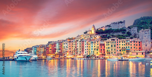 Mystic landscape of the harbor with colorful houses in the boats in Porto Ven...