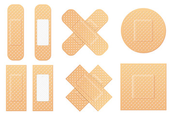 creative vector illustration of adhesive bandage elastic medical plasters set isolated on transparen
