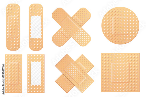 Fotomural Creative vector illustration of adhesive bandage elastic medical plasters set isolated on transparent background