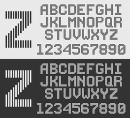 zebra font with vertical stripes, retro style line alphabet