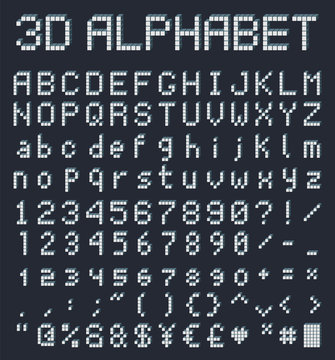 3d pixel alphabet, retro style font, game type