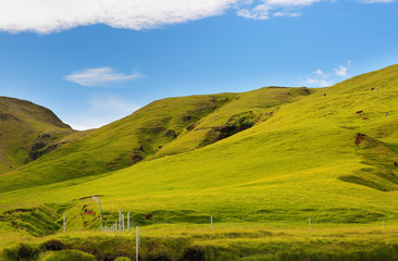  Skogafoss on aSunny Day. Skogafoss is a waterfall situated on the Skoga River in the south of Iceland at the cliffs of the former coastline.