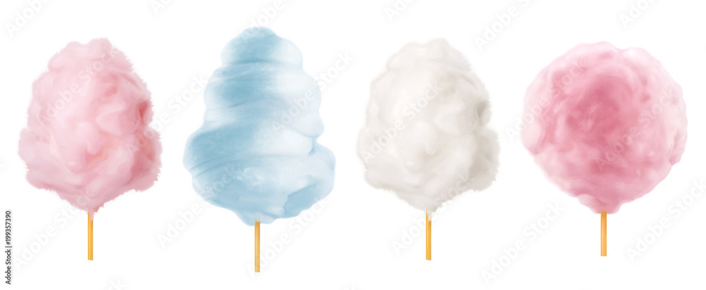Cotton candy. Sugar clouds 3d vector icon set - obrazy, fototapety, plakaty 
