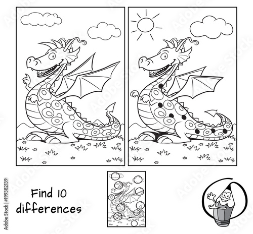 Funny dragon. Find 10 differences. Educational matching game for ...