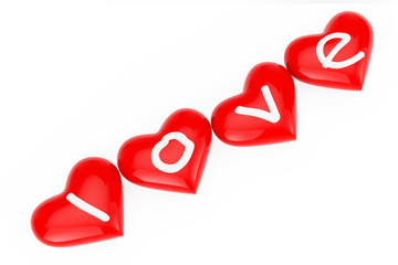 Poster - Love Sign over Red Hearts. 3d Rendering