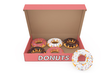 Poster - Assorted Sweet Donuts in a Paper Cardboard Box. 3d Rendering