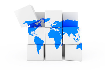 Poster - Globe World Earth Map in the Form of Cube. 3d Rendering