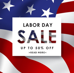 Wall Mural - Labor day sale promotion advertising banner template decor with American flag.Vector illustration .