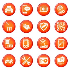 Poster - Computer repair service icons set red vector