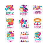 Fototapeta  - Set of abstract friends logo templates. Happy friendship day. Original vector design for postcard, invitation, mobile app or messenger