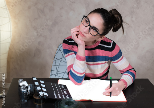 Fotografie, Obraz Thoughtful about movie screenplay writing