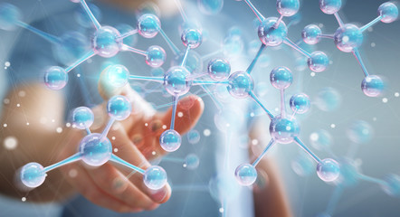 Leinwandbilder - Businessman using modern molecule structure 3D rendering
