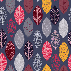 Wall Mural - Seamless pattern with colorful leaves. summer seamless pattern, bright, bright, summer leaves.