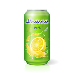 Wall Mural - Lemon drink contained in metallic can realistic