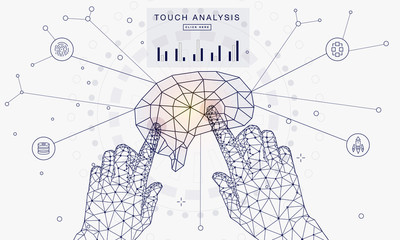 Poster - Innovations systems connecting people and robots devices. Future technologies in automatics cyborg systems and computers industry from awesome internet developments. Geometry style with linear pictogr