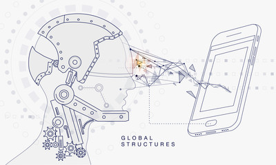 Fototapete - innovations systems connecting people and robots devices. future technologies in automatics cyborg s