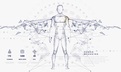 Fototapete - Innovations systems connecting people and robots devices. Future technologies in automatics cyborg systems and computers industry from awesome internet developments. Geometry style with linear pictogr