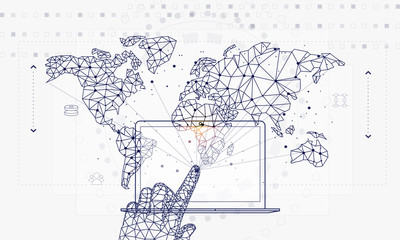 Fototapete - Innovations systems connecting people and robots devices. Future technologies in automatics cyborg systems and computers industry from awesome internet developments. Geometry style with linear pictogr