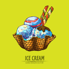 Digital vector detailed line art ice cream