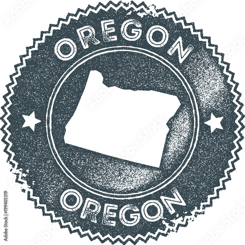 Obraz na płótnie Oregon map vintage stamp. Retro style handmade label, badge or element for travel souvenirs. Dark blue rubber stamp with us state map silhouette. Vector illustration.