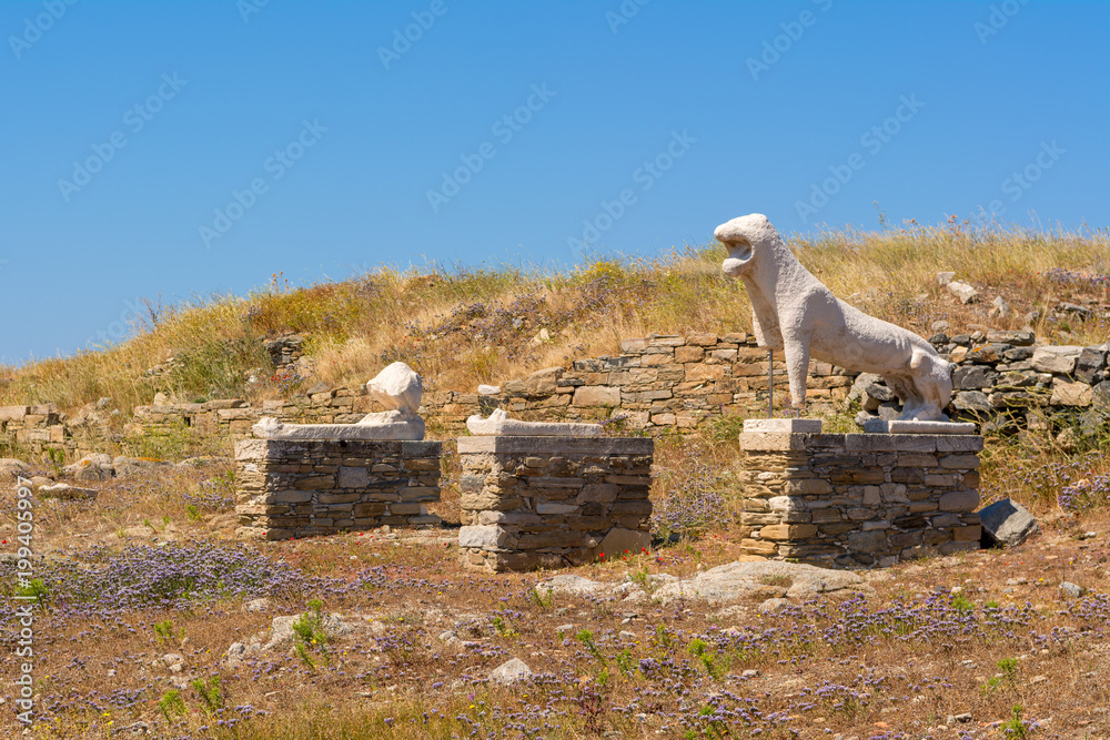 Terrace of the Lions, the famous symbol of Archaeological Site of Delos ...
