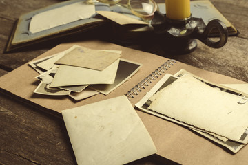 old photos on the wooden table