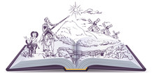 Don Quixote Open Book Vector Cartoon Illustration