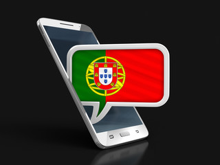Poster - Touchscreen smartphone and Speech bubble with Portuguese flag. Image with clipping path