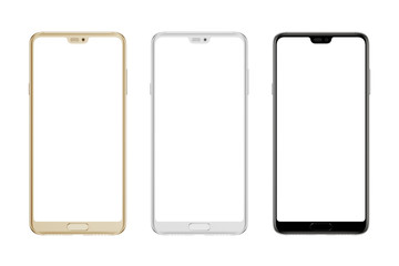 Poster - Modern smart phone in gold; silver and black color. Isolated screen and background.