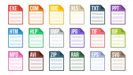 Poster - Format File Vector. Various Pictogram File Format Type. Software Label. Flat Isolated Illustration