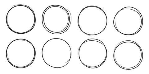 Wall Mural - Hand drawn scribble circles set. Doodle ink sketch round note design elements