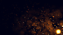 Gold Abstract Bokeh Background. Real Backlit Dust Particles With Real Lens Flare.