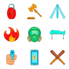 Poster - Illegal action icons set, cartoon style