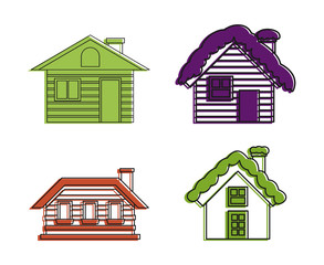 Sticker - Wood house icon set, color outline style