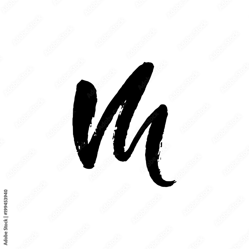 M Writing Font Letter M. Handwritten by dry brush. Rough strokes textured font. Vector ...
