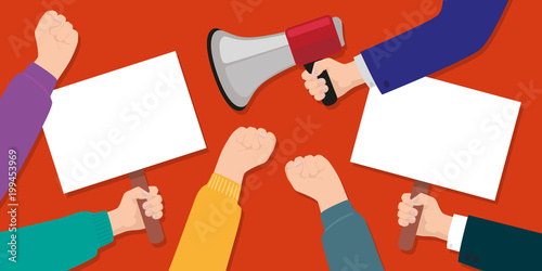 Fotomural manifestant - syndicat - grève - mégaphone - porte voix - pancarte - protestatio