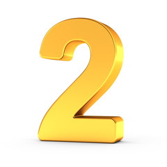 Aufkleber - The number two as a polished golden object with clipping path