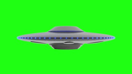 Wall Mural - ufo - flying saucer with blue lights rotating infinite repeat loop - isolated on green screen backgr