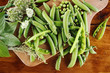 © dyageleva - Fresh Green peas. Top view. Pea on wooden background