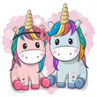 Two Cute Unicorns on a heart background