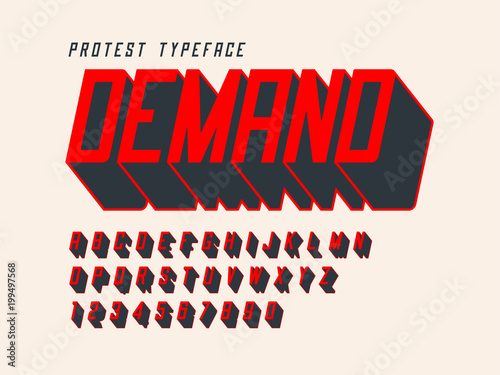 Fotografía Protest display font design, alphabet, character set, letters and numbers