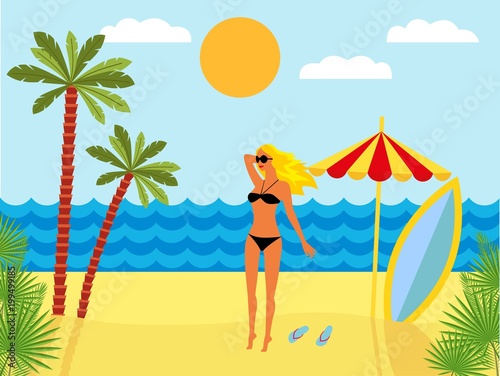 Tropical Landscape With Beach Sea Palm Trees And In Tropical Landscape With Beach Sea Palm Trees And In Summer Background