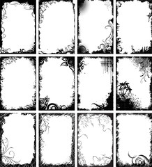 Fototapete - Set of dozen black frames in grunge style