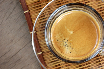 espresso coffee on wooden table