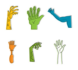 Poster - Human hand icon set, color outline style