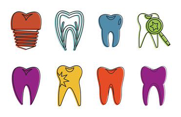 Wall Mural - Tooth icon set, color outline style