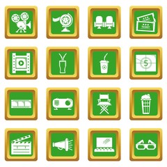 Poster - Cinema icons set green square vector