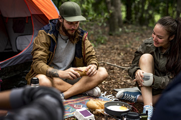 Poster - Friends camping in the forest together